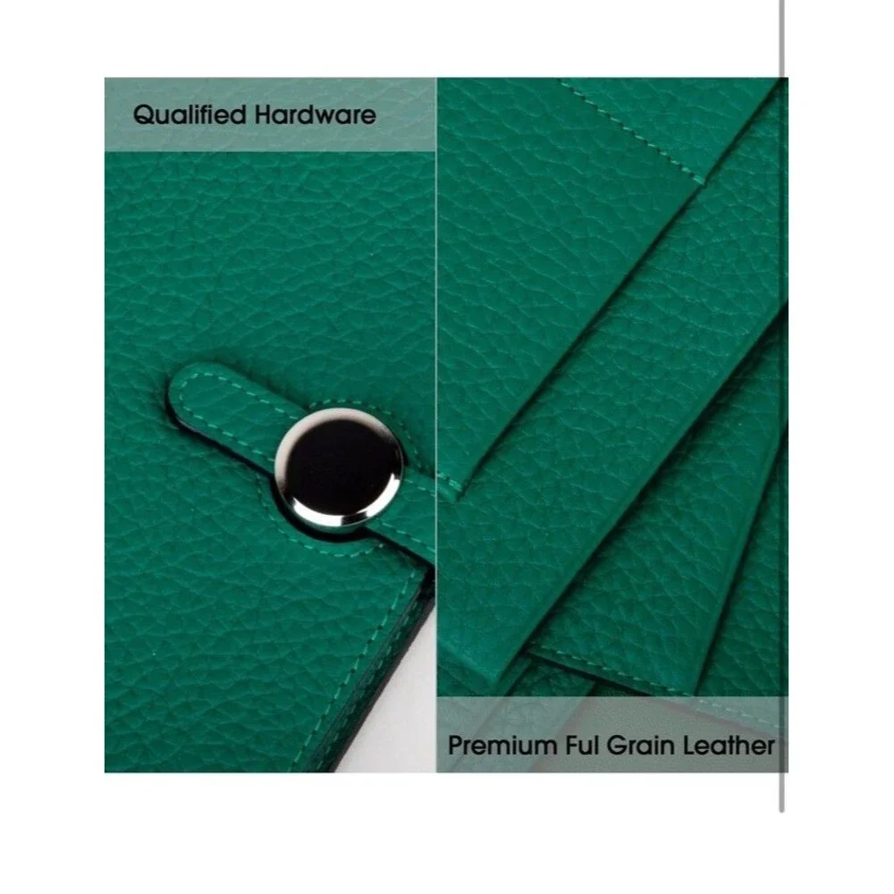 Genuine Leather Card Holder Bifold Passport Long Handmade Wallet Green Clutch